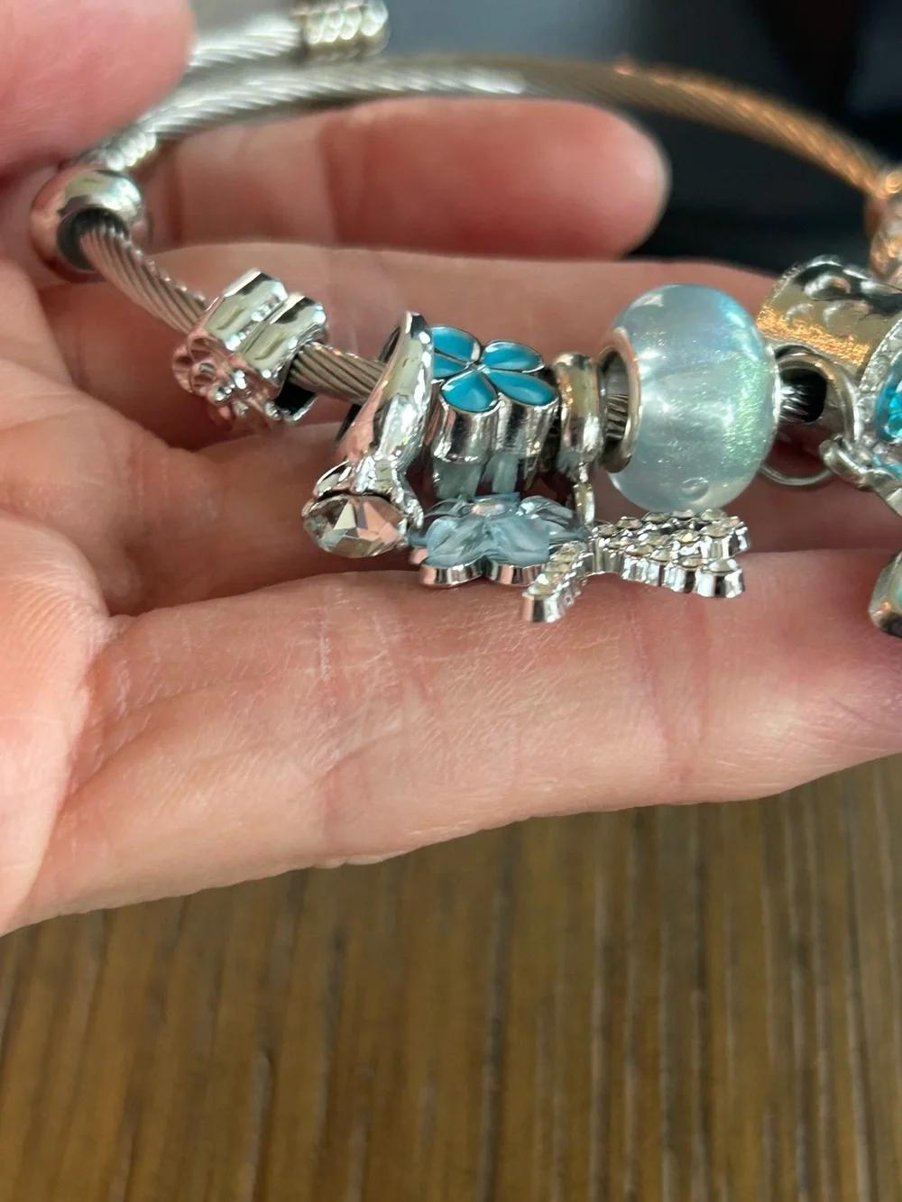 Brand New Silver-Tone Bracelet with Turquoise Flower Charms